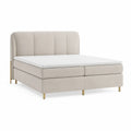 Čalouněná boxspring postel 180 × 200 cm, béžová s mosaznými nohami
