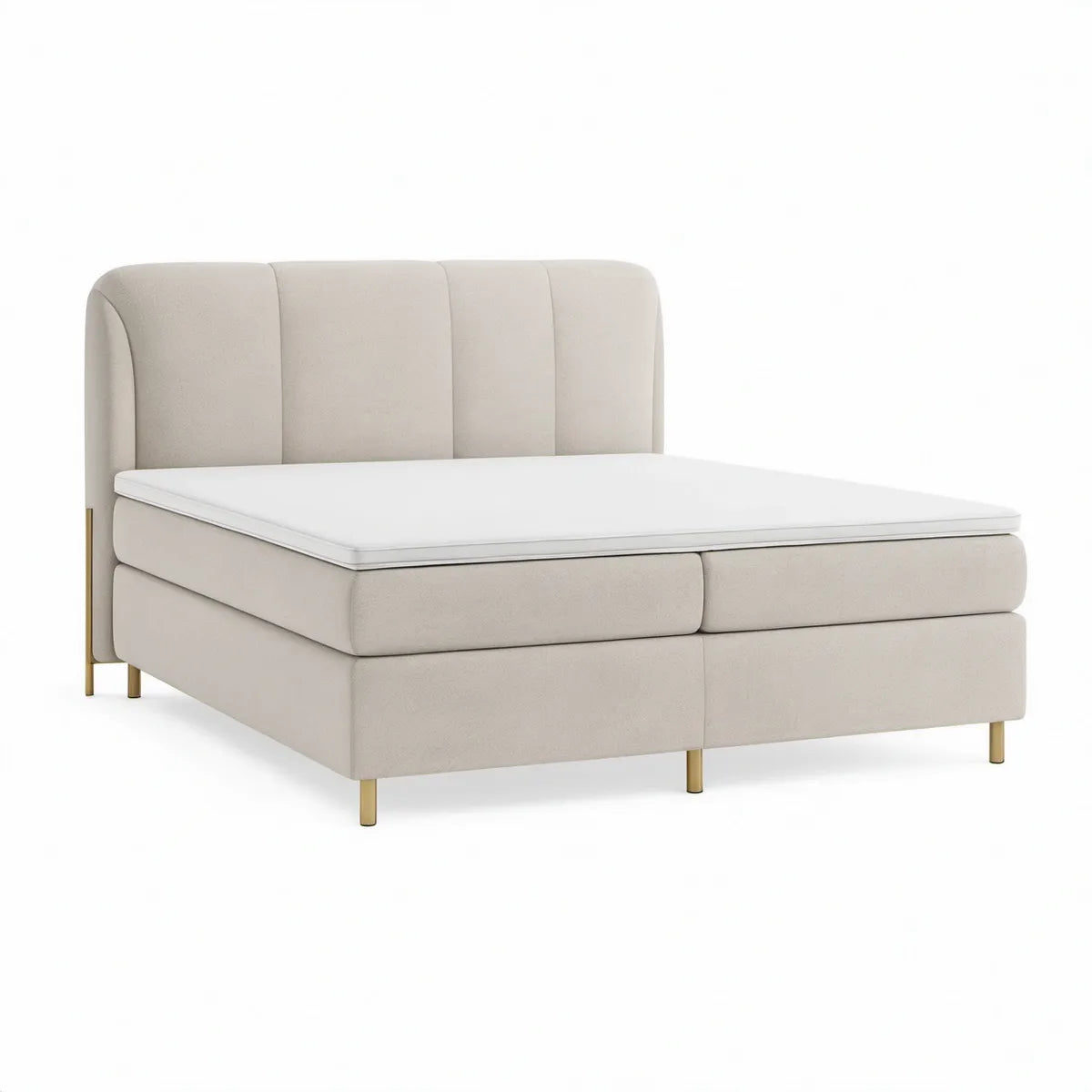 Čalouněná boxspring postel 180 × 200 cm, béžová s mosaznými nohami