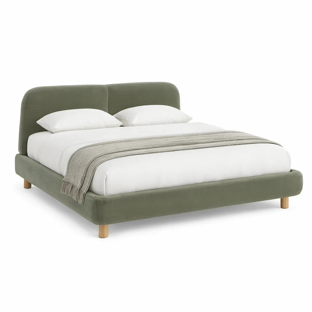 Čalouněný rám postele pro matraci 160 × 200 cm, 220 × 175 × 105 cm, olivově zelený